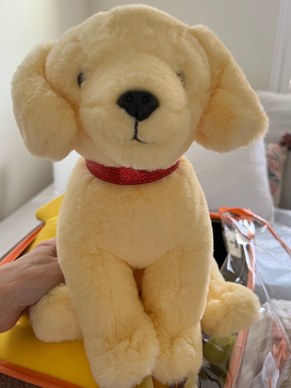 Plush Yellow Dog Toy with Red Collar - Soft Pet Companion